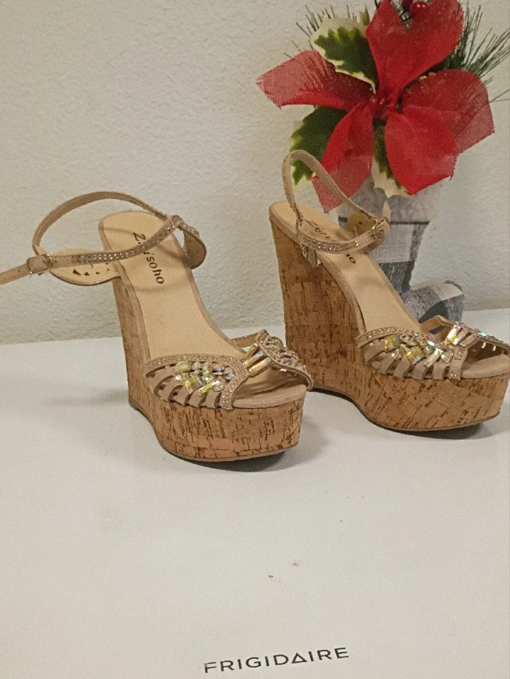 Zigi Soho Gold Crystal Cork Platform Sandals